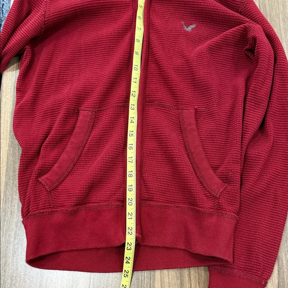 American Eagle Outfitters Mens Full Zip Thermal Hoodie Red Sweatshirt Y2K Size S